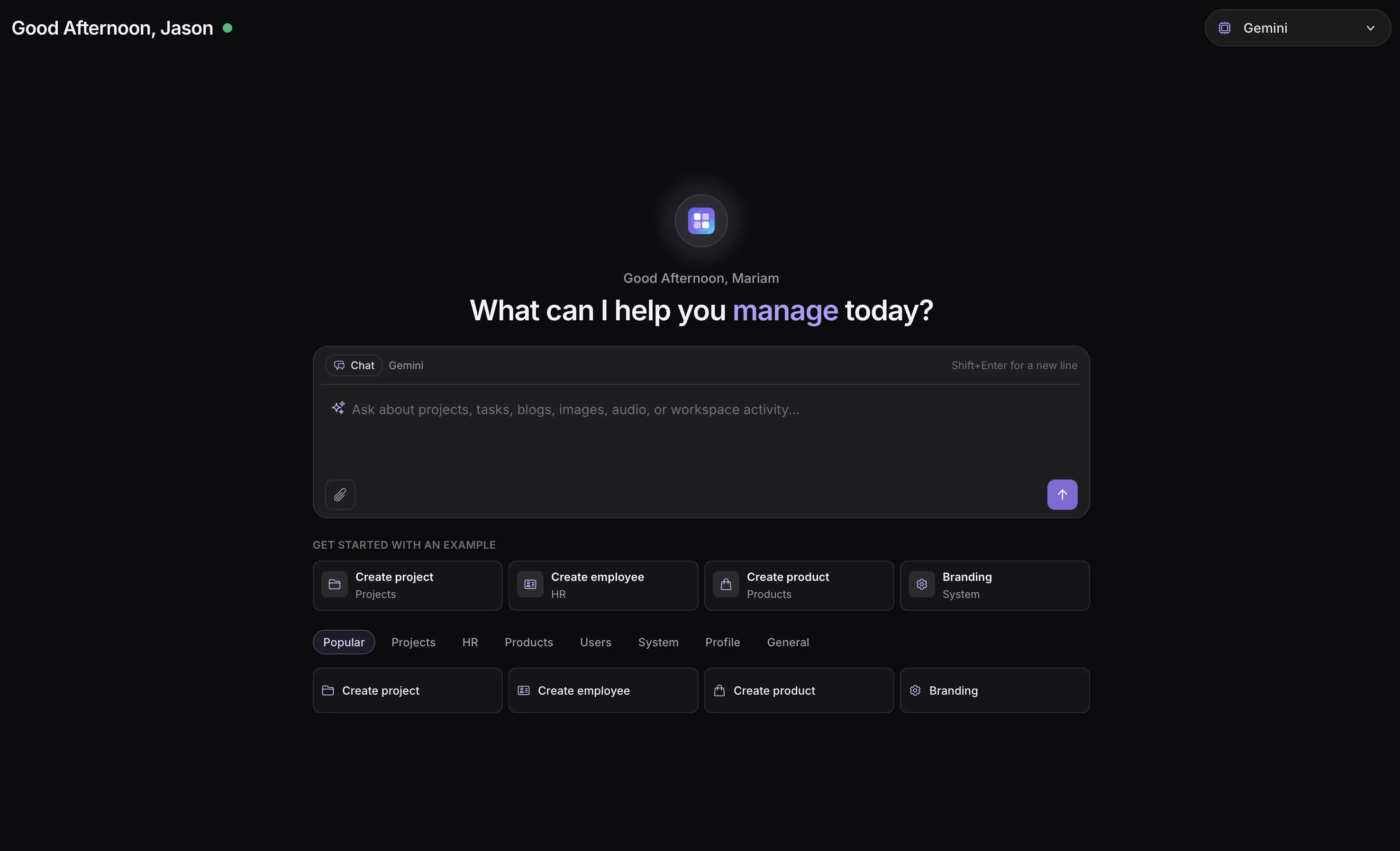 TenantSaaS AI Workspace with reusable AI tools for business questions and content generation.