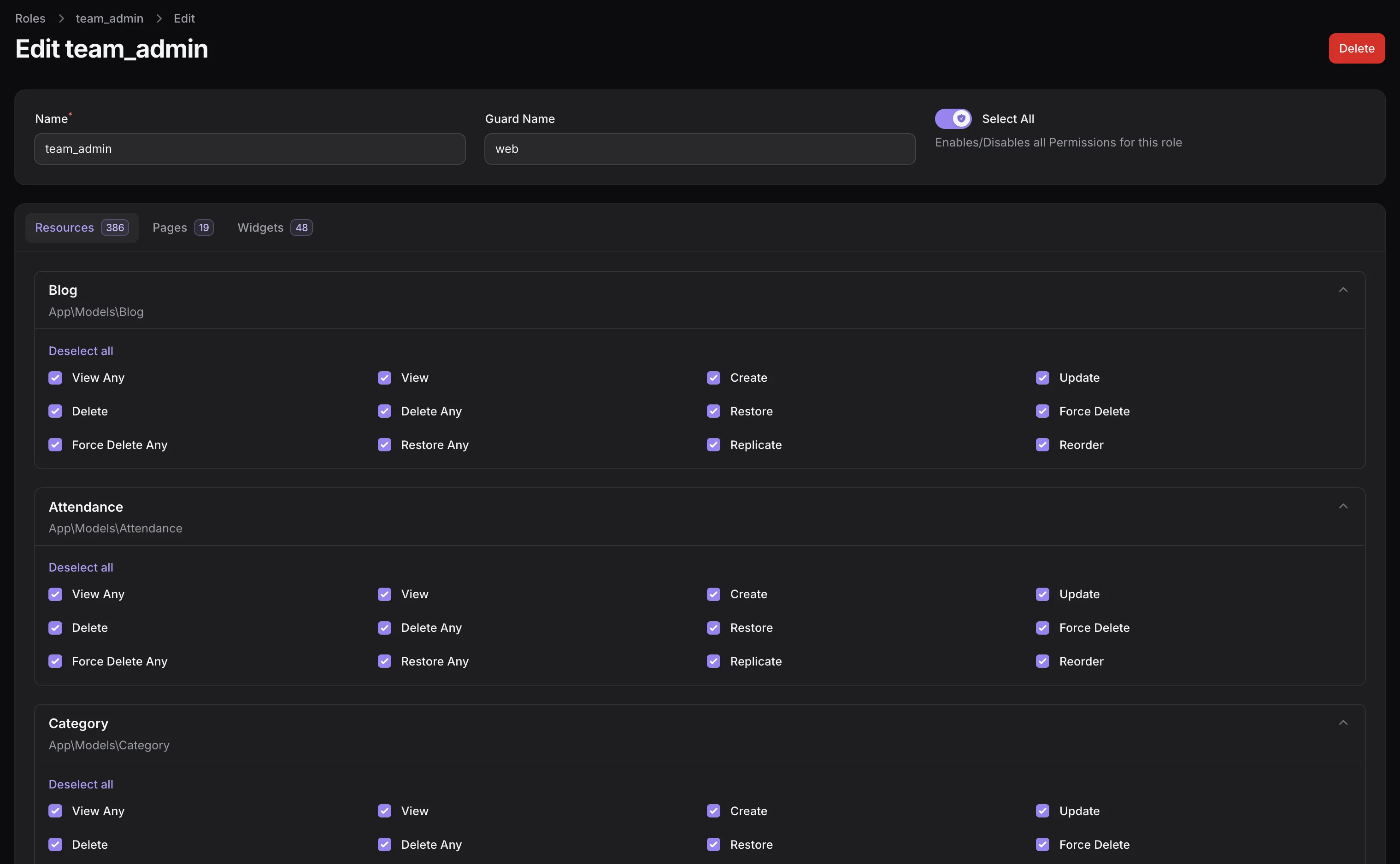 TenantSaaS role permissions screen showing controlled access for team members.